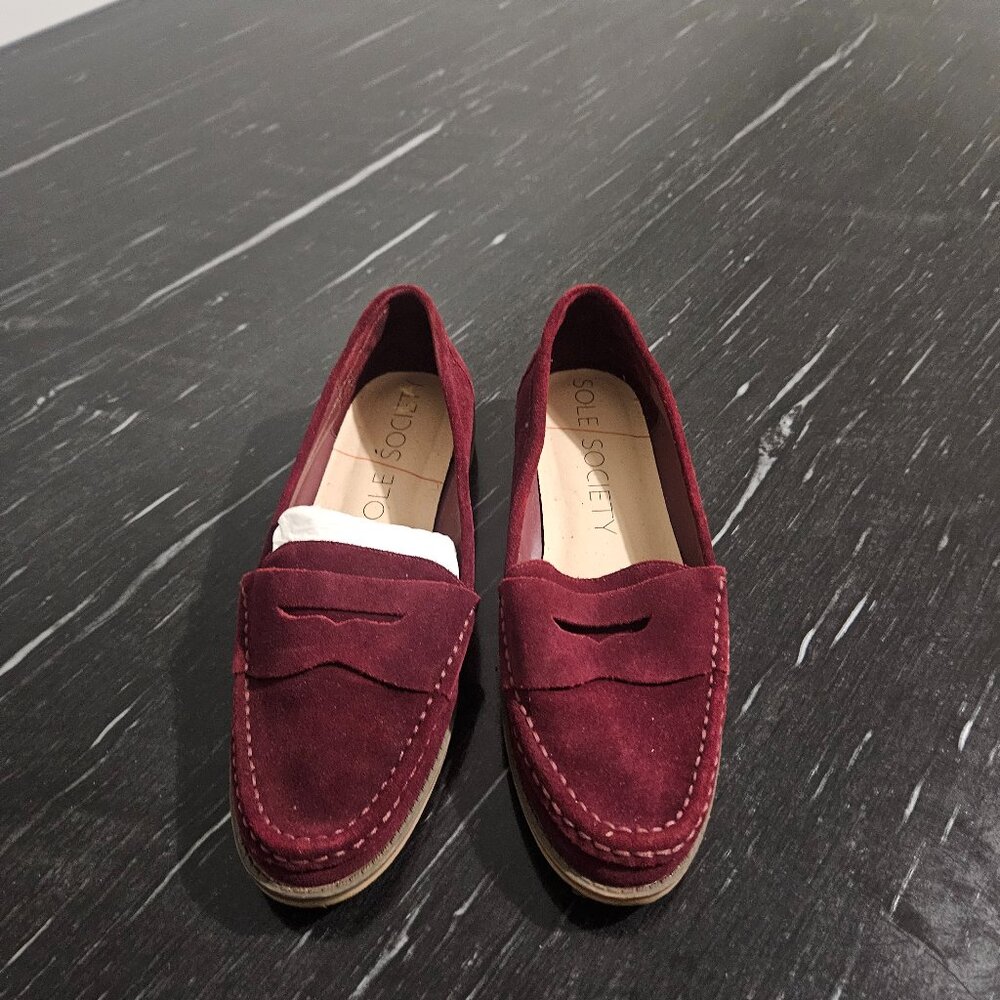 Nine West Burgundy Velvet Penny Loafer Flats